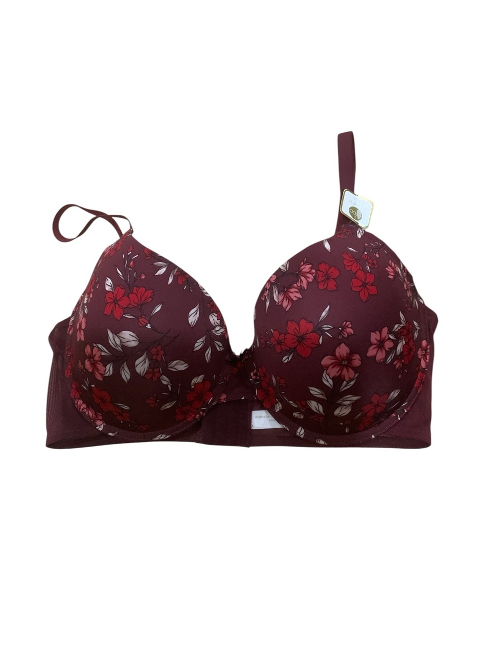 Adrienne Vittadini Floral Underwire Bra - Burgundy with Red Flowers